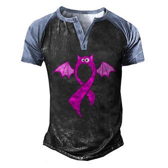 Breast Cancer Halloween Bat Pink Ribbon Graphic Design Printed Casual Daily Basic V2 Men's Henley Shirt Raglan Sleeve 3D Print T-shirt - Thegiftio UK