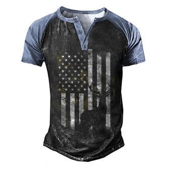 Camo American Flag Buck Hunting Usa Hunter Gift Back Men's Henley Shirt Raglan Sleeve 3D Print T-shirt - Thegiftio UK