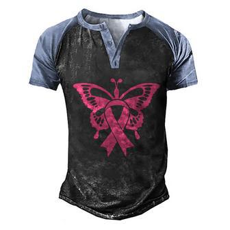 Cancer Butterfly Cure Pink Ribbon Breast Cancer Graphic Design Printed Casual Daily Basic Men's Henley Shirt Raglan Sleeve 3D Print T-shirt - Thegiftio UK