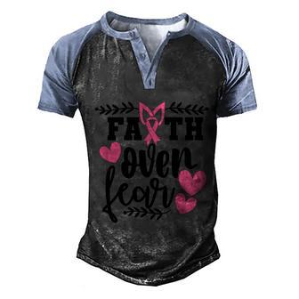 Cancer Faith Over Fear Pink Ribbon Breast Cancer Graphic Design Printed Casual Daily Basic Men's Henley Shirt Raglan Sleeve 3D Print T-shirt - Thegiftio UK