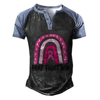 Cancer Pray Fight Win Rainbow Pink Ribbon Breast Cancer Graphic Design Printed Casual Daily Basic Men's Henley Shirt Raglan Sleeve 3D Print T-shirt - Thegiftio UK
