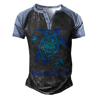 Cancun Mexico Sea Blue Tribal Turtle Men's Henley Shirt Raglan Sleeve 3D Print T-shirt - Thegiftio UK