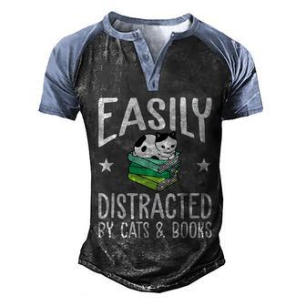 Cat And Book Reader Easily Distracted By Cats And Books Gift Graphic Design Printed Casual Daily Basic Men's Henley Shirt Raglan Sleeve 3D Print T-shirt - Thegiftio UK