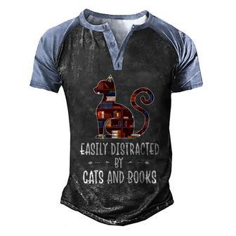 Cat Book Lovers Gift Easily Distracted By Cats And Books Cool Gift Graphic Design Printed Casual Daily Basic Men's Henley Shirt Raglan Sleeve 3D Print T-shirt - Thegiftio UK