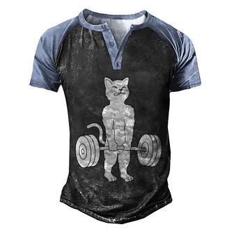 Cat Deadlift Cool Gift Funny Gift Powerlifting Kitty Sweater Muscle Cat Gift Men's Henley Shirt Raglan Sleeve 3D Print T-shirt - Thegiftio UK