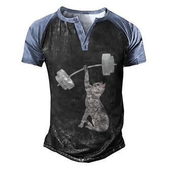 Cat Deadlifting Funny Fitness Gym Lover Cat Barbell Tank Top Graphic Design Printed Casual Daily Basic Men's Henley Shirt Raglan Sleeve 3D Print T-shirt - Thegiftio UK