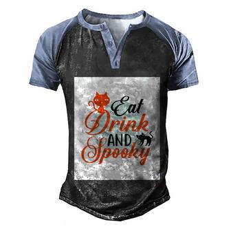 Cat Drink And Spooky Halloween Quote Graphic Design Printed Casual Daily Basic Men's Henley Shirt Raglan Sleeve 3D Print T-shirt - Thegiftio UK