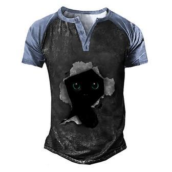 Cat Gift Black Cat Torn Cloth Kitten Gift Men's Henley Shirt Raglan Sleeve 3D Print T-shirt - Thegiftio UK