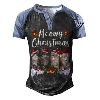 Cat Meowy Family Matching Christmas Pajamas Santa Cats Xmas Men's Henley Shirt Raglan Sleeve 3D Print T-shirt - Thegiftio UK