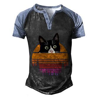 Cat Retro Style Kitten Retro Style Black Cat Tshirt Men's Henley Shirt Raglan Sleeve 3D Print T-shirt - Thegiftio UK