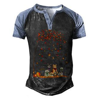 Cats Fall Autumn Leaf Tree Funny Cat Lovers Gifts Men's Henley Shirt Raglan Sleeve 3D Print T-shirt - Thegiftio UK