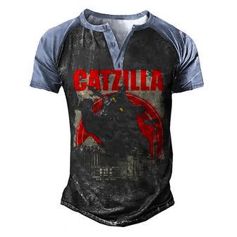 Catzilla Funny Cat Lover Kitten Kitty Men's Henley Shirt Raglan Sleeve 3D Print T-shirt - Thegiftio UK