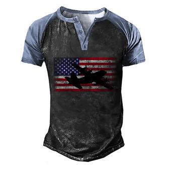 Ccool Gift130 Military Plane Pilot Vintage Usa Flag Gift Graphic Design Printed Casual Daily Basic Men's Henley Shirt Raglan Sleeve 3D Print T-shirt - Thegiftio UK
