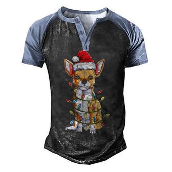 Chihuahua Dog Santa Christmas Tree Lights Xmas Gifts Men's Henley Shirt Raglan Sleeve 3D Print T-shirt - Thegiftio UK