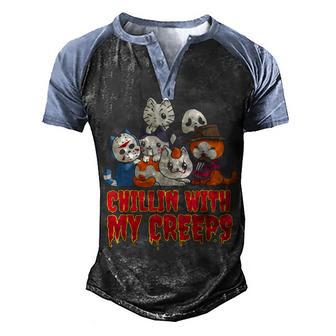 Chillin With My Creeps Funny Cat Horror Movies Serial Killer Men's Henley Shirt Raglan Sleeve 3D Print T-shirt - Thegiftio UK