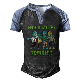 Chillin With My Zombies Halloween Graphic Design Printed Casual Daily Basic Men's Henley Shirt Raglan Sleeve 3D Print T-shirt - Thegiftio UK