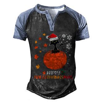 Christmas Black Cat Halloween Xmas Hallothanksmas Xmas Men's Henley Shirt Raglan Sleeve 3D Print T-shirt - Thegiftio UK