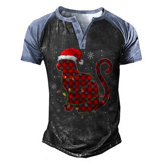 Christmas Cat For Men Christmas Cat Plaid Pajama Men's Henley Shirt Raglan Sleeve 3D Print T-shirt - Thegiftio UK