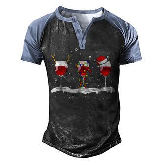 Christmas Santa Hat Wine T Men's Henley Shirt Raglan Sleeve 3D Print T-shirt - Thegiftio UK