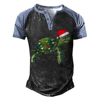 Christmas Sea Turtle With Santa Hat Holiday Cute Gift Pajama Men's Henley Shirt Raglan Sleeve 3D Print T-shirt - Thegiftio UK