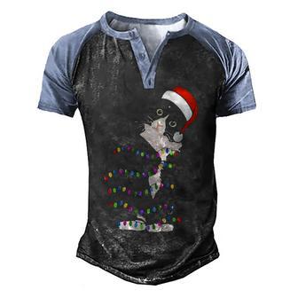 Christmas Tree Lighting Cat Gift T Men's Henley Shirt Raglan Sleeve 3D Print T-shirt - Thegiftio UK
