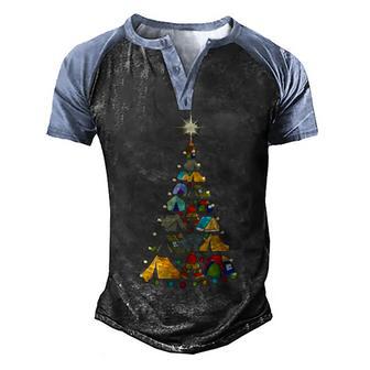 Christmas Tree Tent Camping T Limited Men's Henley Shirt Raglan Sleeve 3D Print T-shirt - Thegiftio UK