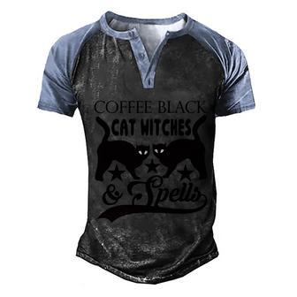 Coffee Black Cat Witches Spells Halloween Quote Graphic Design Printed Casual Daily Basic Men's Henley Shirt Raglan Sleeve 3D Print T-shirt - Thegiftio UK