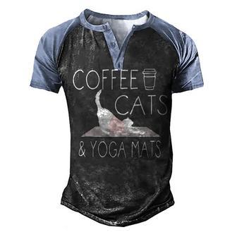 Coffee Cats & Yoga Mats Funny Gifts For Yoga Instructor Men's Henley Shirt Raglan Sleeve 3D Print T-shirt - Thegiftio UK