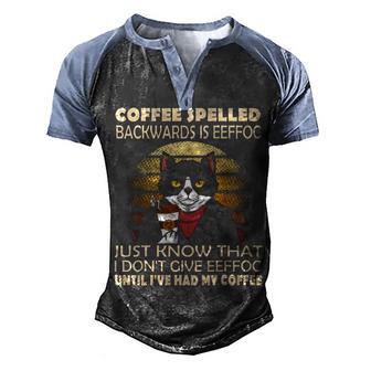 Coffee Spelled Backwards Is Eeffoc Cats Drink Coffee Men's Henley Shirt Raglan Sleeve 3D Print T-shirt - Thegiftio UK