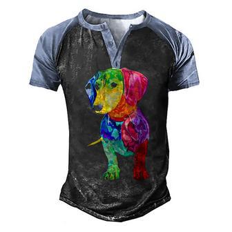 Colorful Dachshund 2 Men's Henley Shirt Raglan Sleeve 3D Print T-shirt - Thegiftio UK