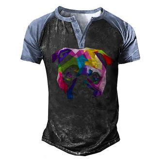 Colorful Pug Pop Art Style Men's Henley Shirt Raglan Sleeve 3D Print T-shirt - Thegiftio UK
