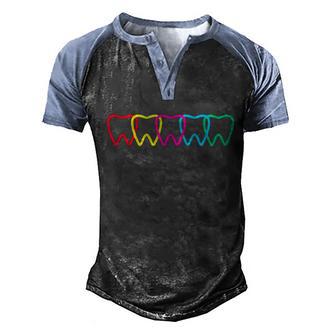 Colorful Teeth Dentist Dental Hygienist Assistant Dentistry Meaningful Gift Men's Henley Shirt Raglan Sleeve 3D Print T-shirt - Thegiftio UK