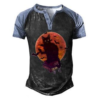 Cool Halloween Black Cat Moon Graphic Design Printed Casual Daily Basic Men's Henley Shirt Raglan Sleeve 3D Print T-shirt - Thegiftio UK