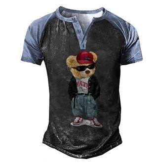 Cool Teddy Bear | Hip Hop Style Graphic Design Printed Casual Daily Basic Men's Henley Shirt Raglan Sleeve 3D Print T-shirt - Thegiftio UK