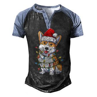 Corgi Dog Santa Christmas Tree Lights Xmas Gifts Men's Henley Shirt Raglan Sleeve 3D Print T-shirt - Thegiftio UK