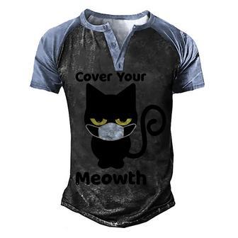 Cover Your Meowth Black Cat Halloween Day Men's Henley Shirt Raglan Sleeve 3D Print T-shirt - Thegiftio UK