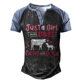 Cow Lover Gift Just A Girl Who Loves Cows And Dogs Farmer Men's Henley Shirt Raglan Sleeve 3D Print T-shirt - Thegiftio UK