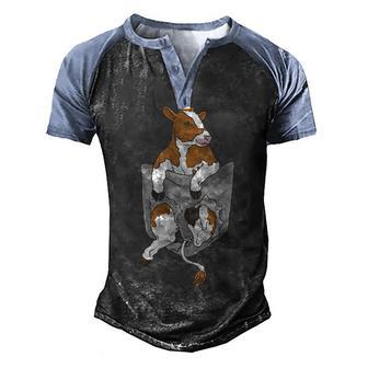 Cow Pocket V2 Men's Henley Shirt Raglan Sleeve 3D Print T-shirt - Thegiftio UK