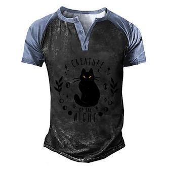 Creature Of The Night Halloween Black Cat Black Cat Men's Henley Shirt Raglan Sleeve 3D Print T-shirt - Thegiftio UK