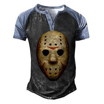 Creepy Goalie Hockey Halloween Mask Graphic Design Printed Casual Daily Basic Men's Henley Shirt Raglan Sleeve 3D Print T-shirt - Thegiftio UK