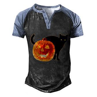 Creepy Pumpkin Jack O Lantern Black Cat Halloween Graphic Design Printed Casual Daily Basic Men's Henley Shirt Raglan Sleeve 3D Print T-shirt - Thegiftio UK
