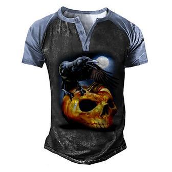 Crow Pumpkin Skull Halloween Graphic Design Printed Casual Daily Basic Men's Henley Shirt Raglan Sleeve 3D Print T-shirt - Thegiftio UK