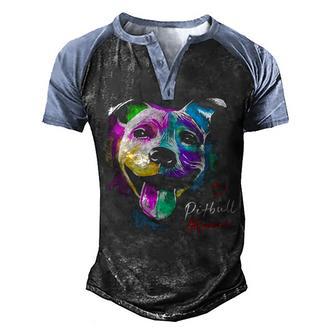 Cute Arty Multicolour Pitbull Mama Design For A Pittie Mom Men's Henley Shirt Raglan Sleeve 3D Print T-shirt - Thegiftio UK