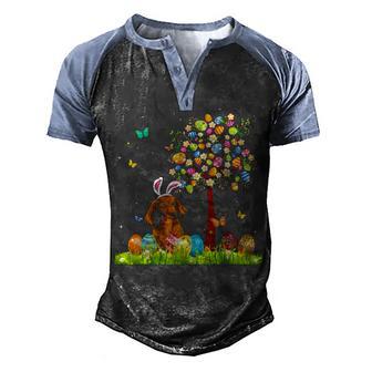 Cute Bunny Dachshund Easter Eggs Tree Easter Men's Henley Shirt Raglan Sleeve 3D Print T-shirt - Thegiftio UK