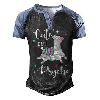 Cute But Psycho Funny Llama Men's Henley Shirt Raglan Sleeve 3D Print T-shirt - Thegiftio UK