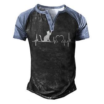 Cute Cat Heartbeat Cat Lover T Men's Henley Shirt Raglan Sleeve 3D Print T-shirt - Thegiftio UK
