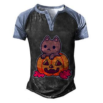 Cute Halloween Funny Halloween Day Kitten In Pumpkin Cute Halloween Graphic Design Printed Casual Daily Basic Men's Henley Shirt Raglan Sleeve 3D Print T-shirt - Thegiftio UK