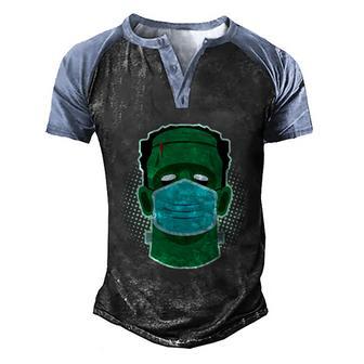 Cute Halloween Funny Halloween Day Quarantine Frankenstein With Mask Men's Henley Shirt Raglan Sleeve 3D Print T-shirt - Thegiftio UK