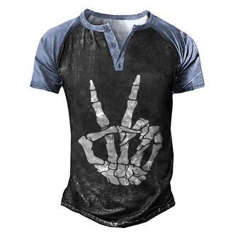Cute Halloween Funny Halloween Day Skeleton Peace Halloween Skeleton Spook Men's Henley Shirt Raglan Sleeve 3D Print T-shirt - Thegiftio UK