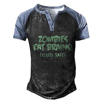 Cute Halloween Funny Halloween Day Zombies Eat Brains Youre Safe Men's Henley Shirt Raglan Sleeve 3D Print T-shirt - Thegiftio UK